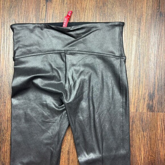 Spanx Black Vegan Leather Leggings Size Medium Power Waistband - Picture 4 of 10